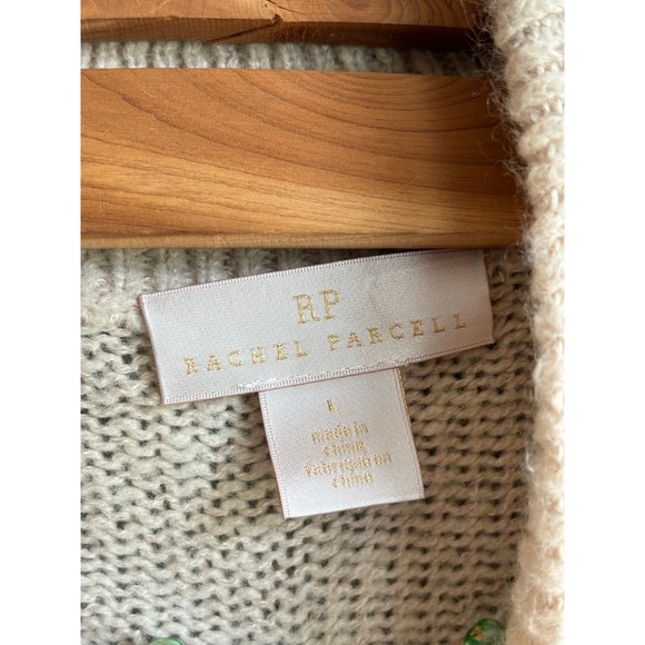 RP Rachel Parcell Womens Mock Neck Knit Sweater Feather Embellished Beige Size L - Picture 5 of 6